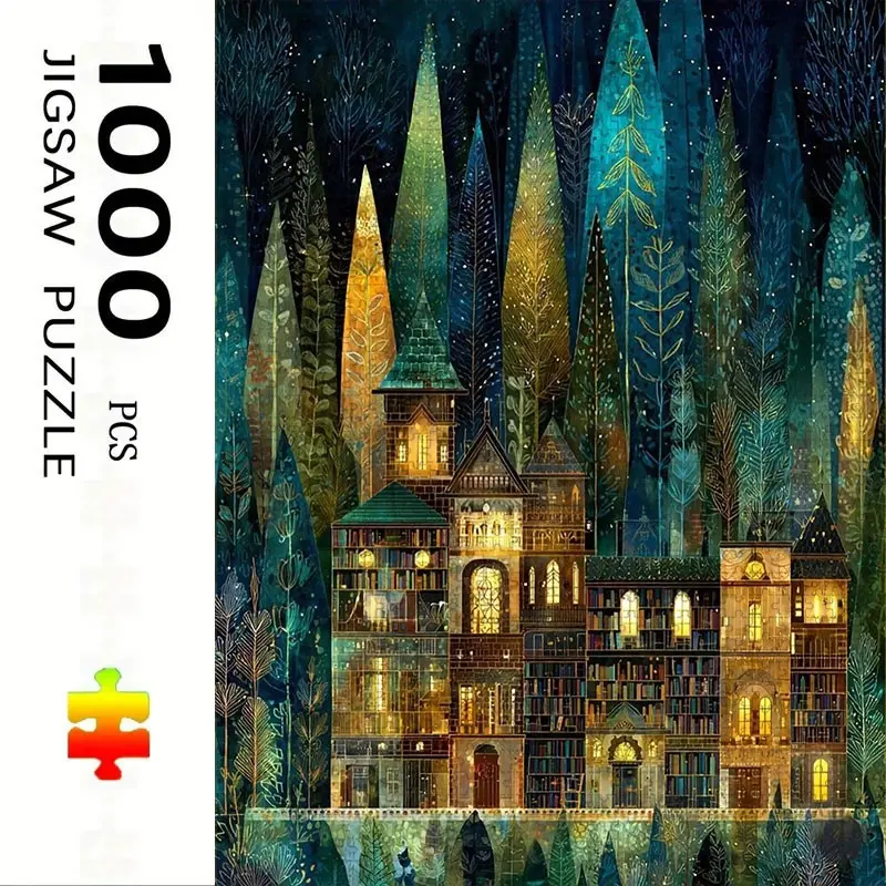 1000 Piece Abstract House and Forest Puzzle, Creative Puzzle, Art Puzzles Gift, Large Adult Family Interactive Toy, DIY Home Decor Brain Challenge, Festive Gift