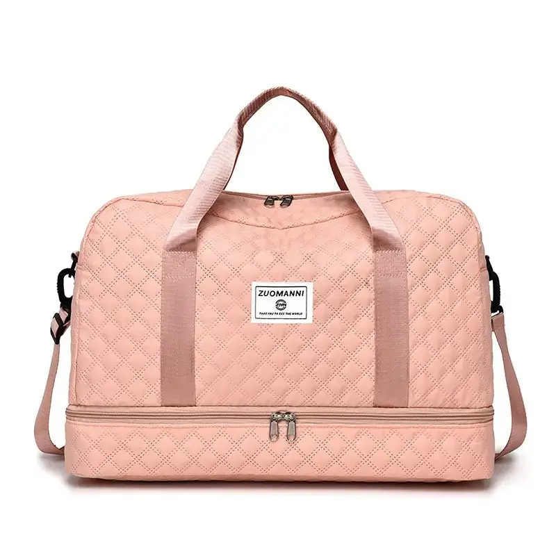 Quilted Argyle Duffel Bag, Large Capacity Polyester Weekender for Women's Business Travel and Gym, Water-Resistant with Wet Pocket, Portable Travel Gear, Business Travel Bag
