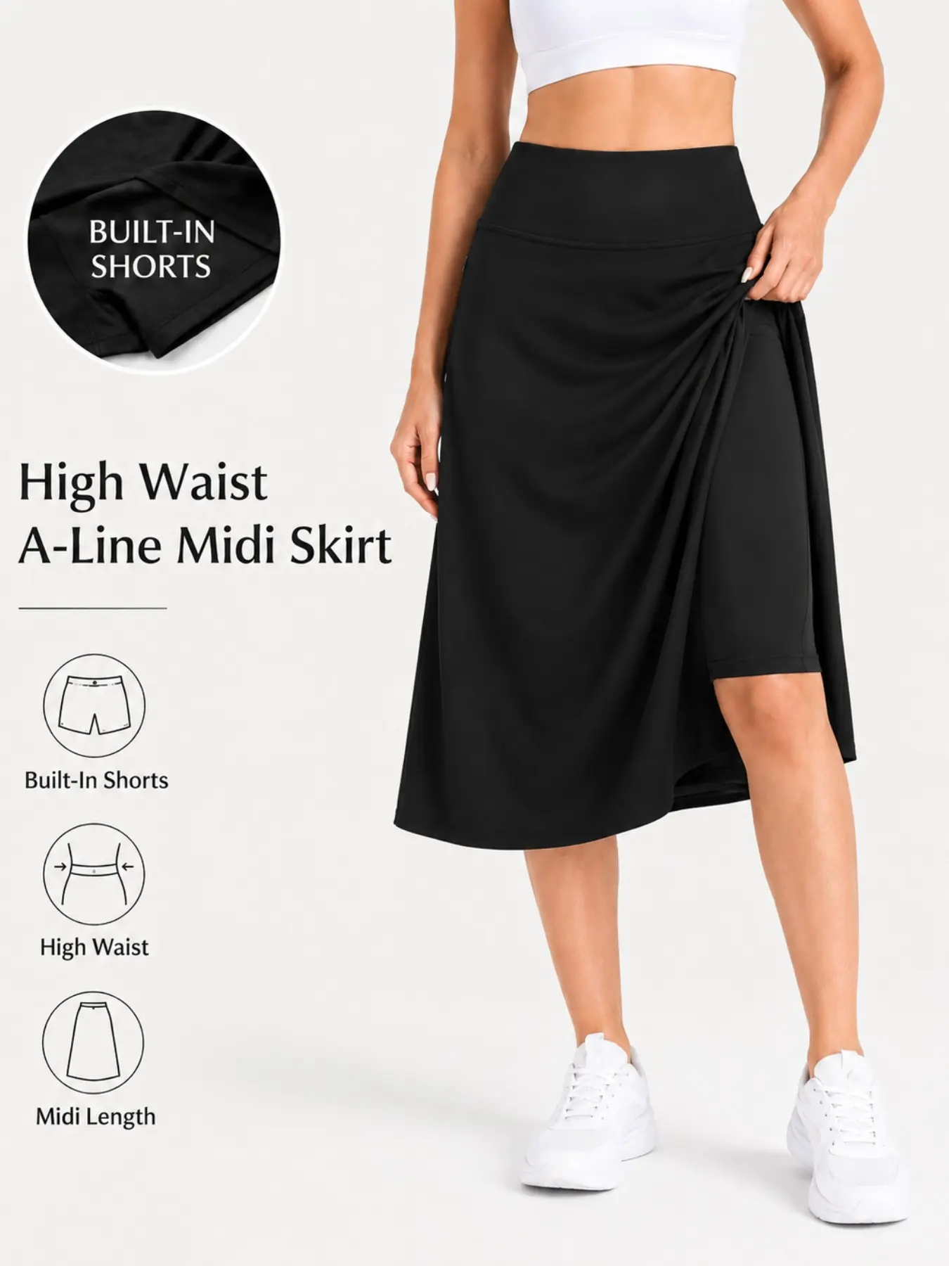 High-Waist Sports Skirt, Stretchy Athletic Skirt, Loose-Fit Yoga Half Skirt, Anti-Exposure Safety Pants, Ideal for Golf, Tennis, Badminton, Daily Commute