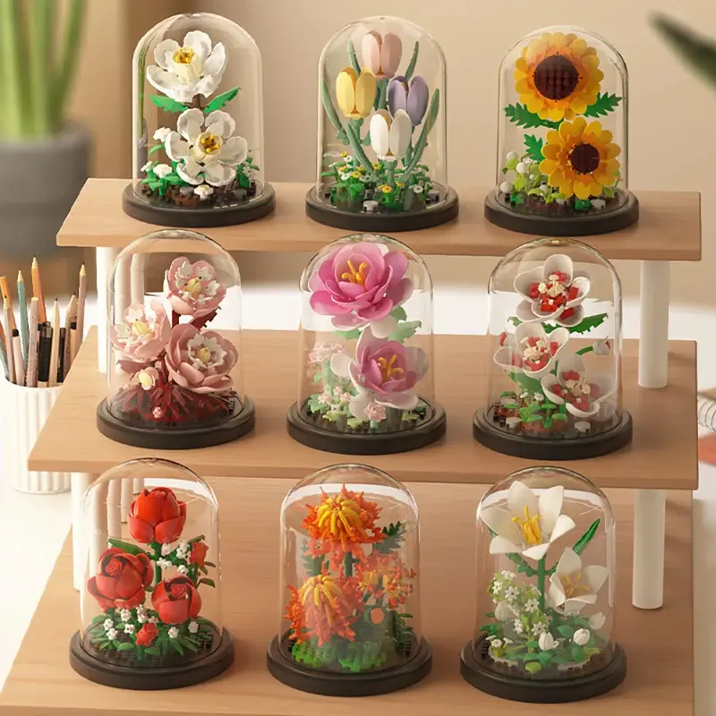 DIY Micro Mini Building Block Flower Toy with Bricks & Parts - Ever-Blooming Beauty, Sunflower/Carnation Potted Options, Ideal Valentine's Day Gift for Girls, Building Block Toy