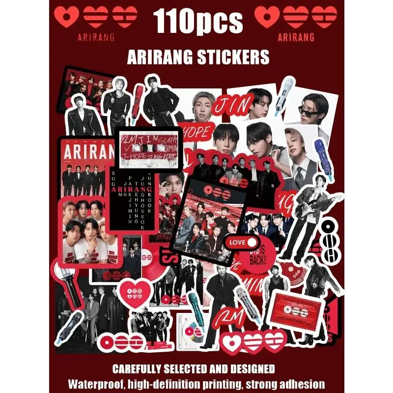 SET OF 110pcs，ARMY OT7, ARIRANG BTSARMY ，RM，JHOPE，JIMIN，JIN，V，Min Yoon Gi Themed Sticker Set, Waterproof