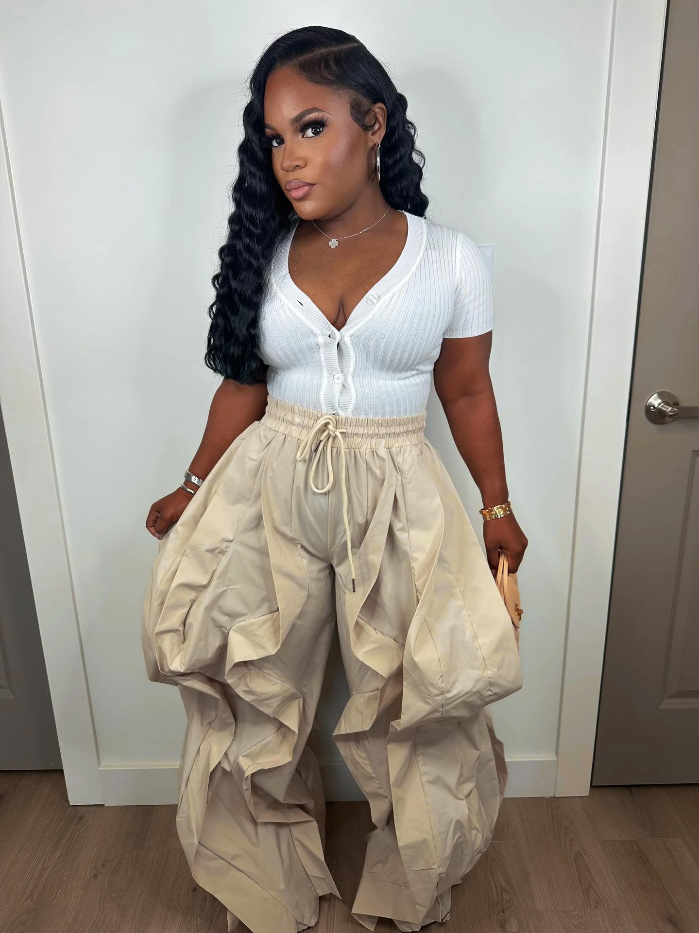 2025 Autumn New European and American Elegant Commuter Workwear Patchwork Lace Lantern Pants Jogger Pants