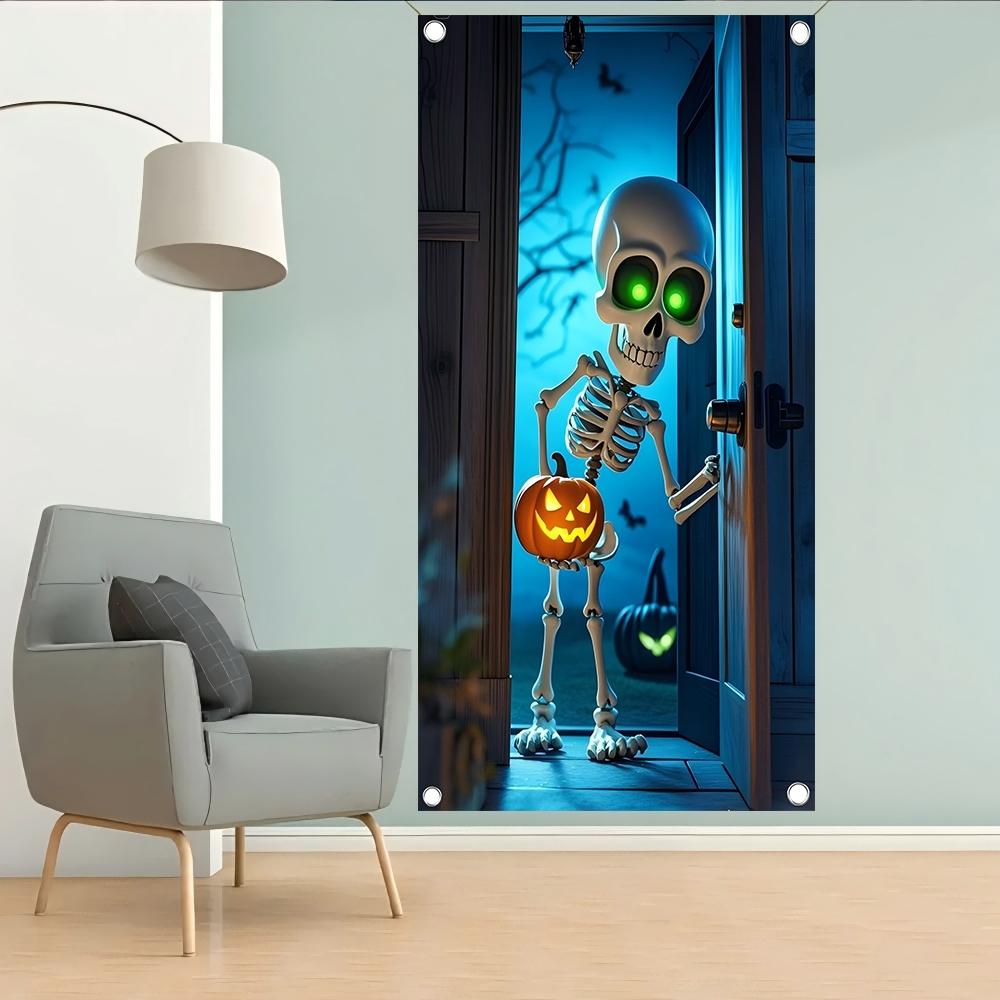 Halloween Themed Door Banner, 1 Count Skeleton Pattern Door Decoration, Indoor Outdoor Decor, Theme Parties & Photo Props, Ornaments