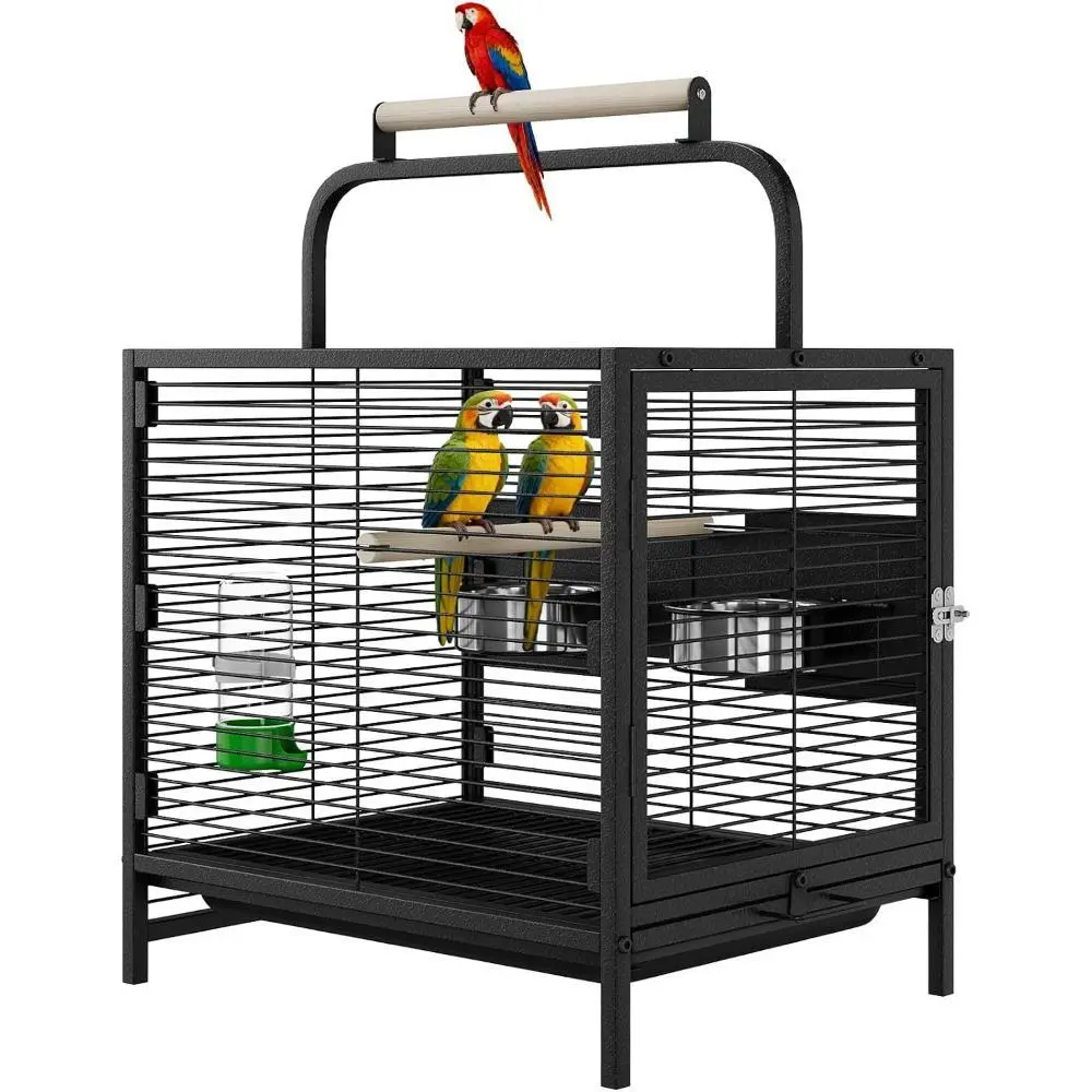 Gaomon 25.9''H Travel Bird Cage for Small Parrots Wrought Iron Portable Carrier Parrot Cage with Food Bowl/Perch, Slide-Out Tray for Canaries Budgies Parrotlets Lovebirds Conures Cockatiels, Black