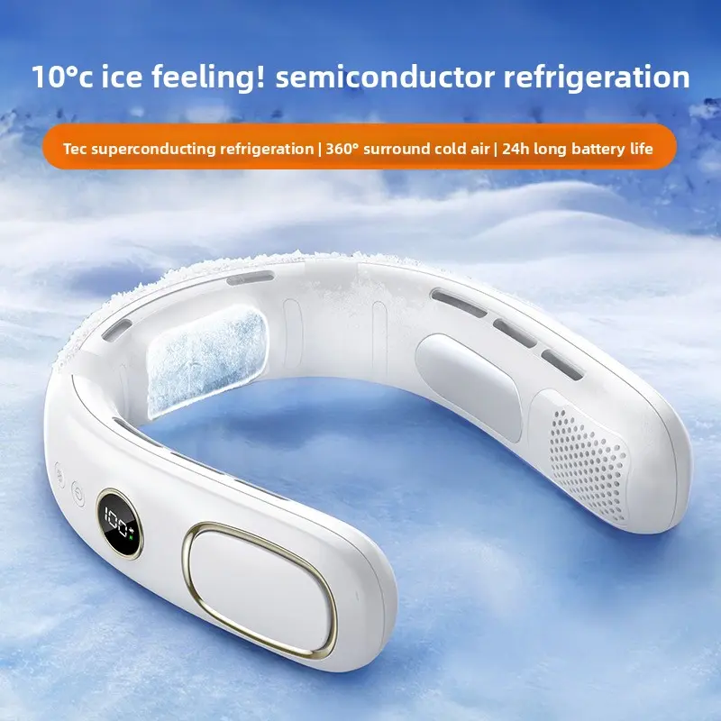 Semiconductor refrigeration neck fan, USB rechargeable bladeless cooling fan, portable outdoor neck fan
