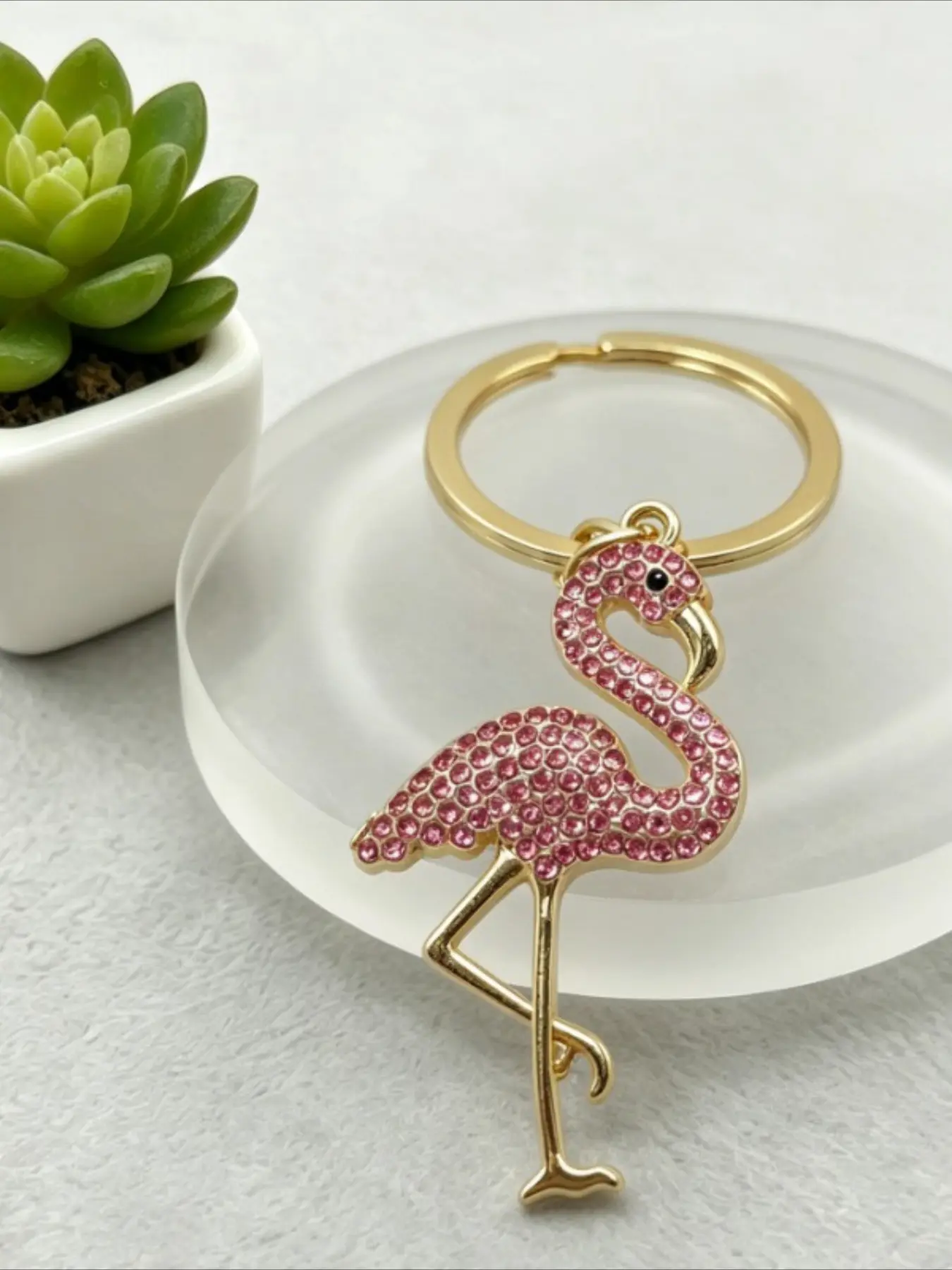 1PC Rhinestone Flamingo Animal Keychain Key Ring Bling Tropical Bird Bag Charm Pendant Summer Gift For Girls Women Backpack Decor