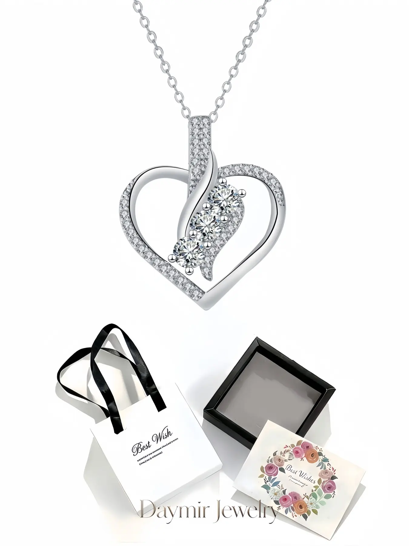Diamond Heart Charm Necklace, stylish romantic heart gem pendant for women. Paired with an exquisite drawer jewelry box, ideal gifts for birthdays, Mother’s Day, Valentine’s Day, Christmas and anniversaries.