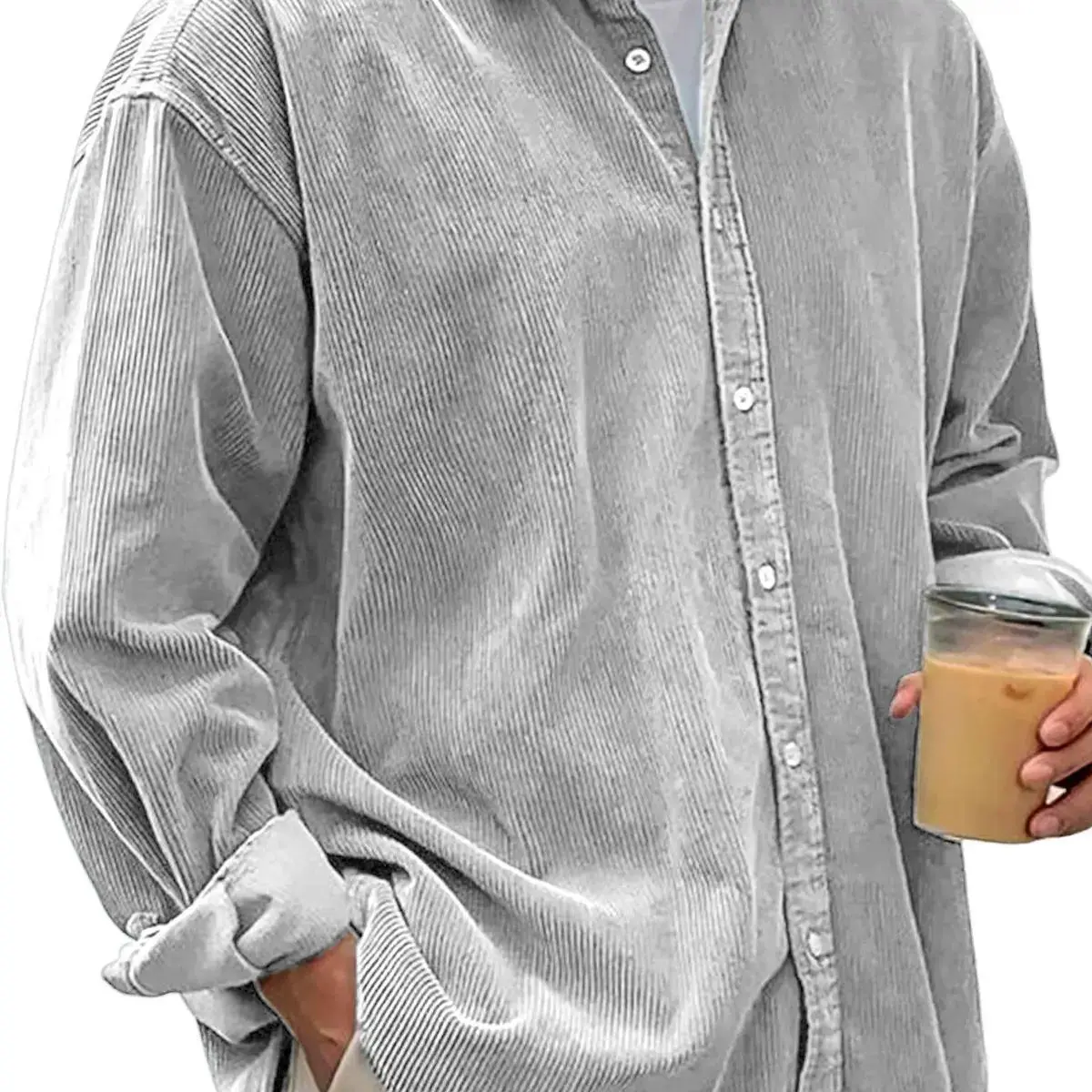 Men’s Corduroy Shirt Jacket, Long Sleeve Loose Fit Button Down Overshirt, Thick Warm Casual Outerwear for Fall and Winter