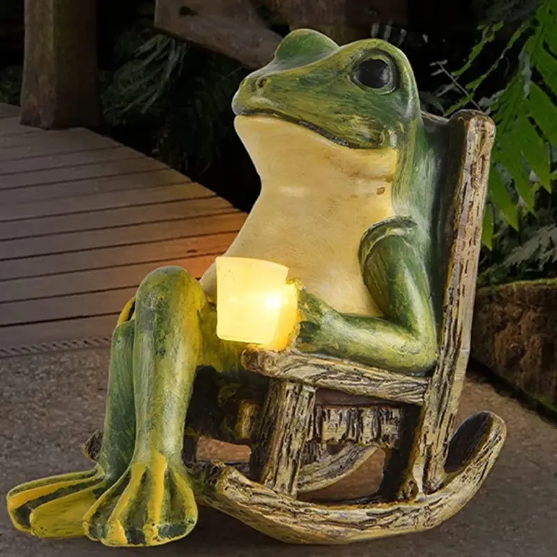 Solar Powered Garden Frog Statue with LED Light, Creative Garden Decoration, Outdoor Statue Light for Garden, Yard, Lawn, Patio, Solar Lights Outdoor