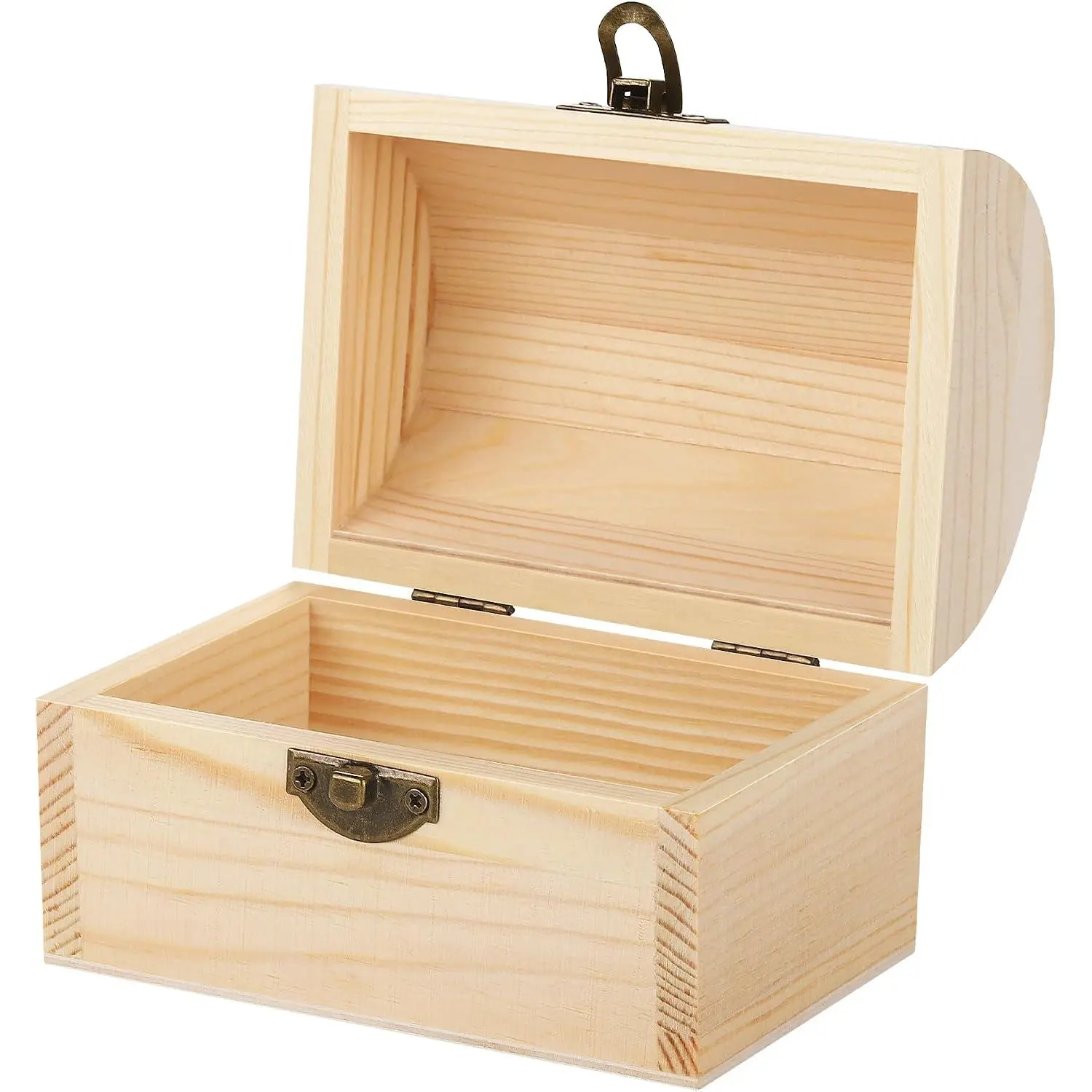 Unfinished  Treasure Chest Decorative Pine  Box with Hinged Lid and Locking Clasp Plain Decorate Wooden Boxes for Art Hobbies DIY   Storage