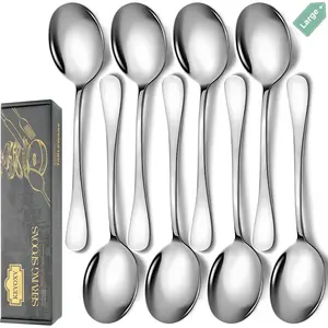 Stainless Steel 10-Inch Serving Spoons Set 8 Piece, Large Serving Spoons for Kitchen Parties Buffet Catering, Dishwasher Safe