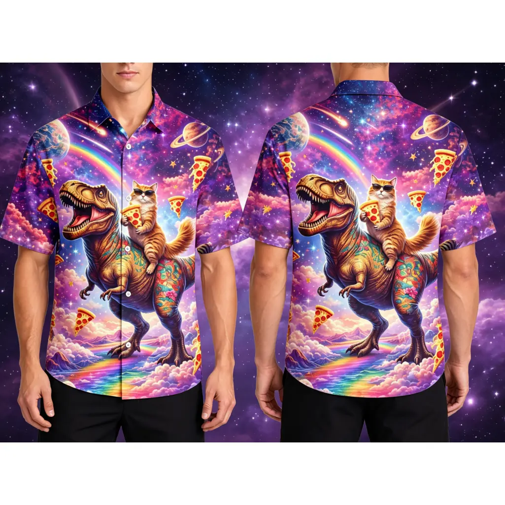 Dinosaur Cat Pizza Hawaii Shirt, Psychedelic Button Up Shirt, Summer Colorful Shirt, Funny Pizza Party Casual Summer Shirt #   TikTokMadeMeBuyIt #   TikTokShop #   Funny Hawaiian Shirt #   Summer Shirt #   Hawaiian Shirt