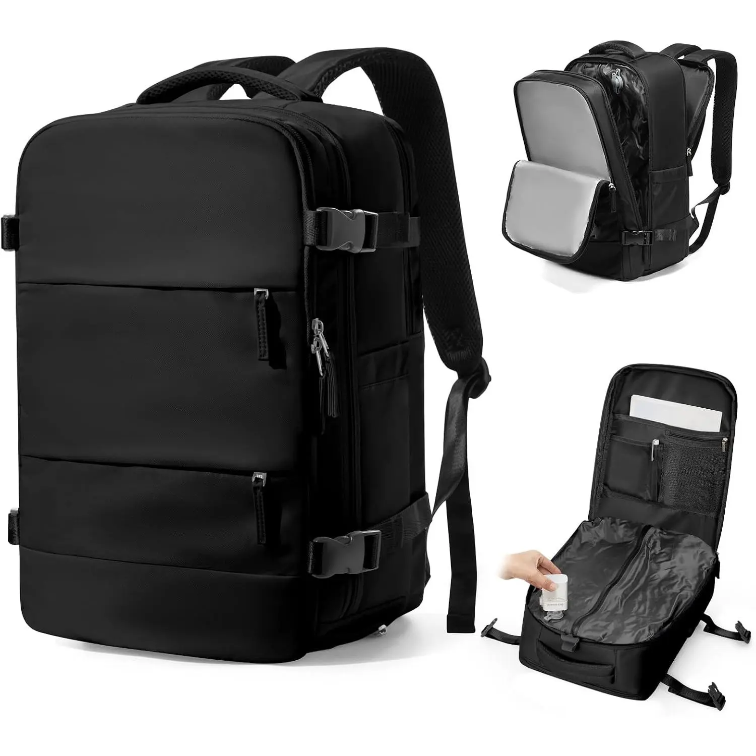 Vacuum Backpack Travel with Pump,Large Travel Backpack with Vacuum System,Mochila compresion al vacio,Flight Approved 18x14x8,Waterproof Carry on Personal Item Laptop Backpacks,BlackGift