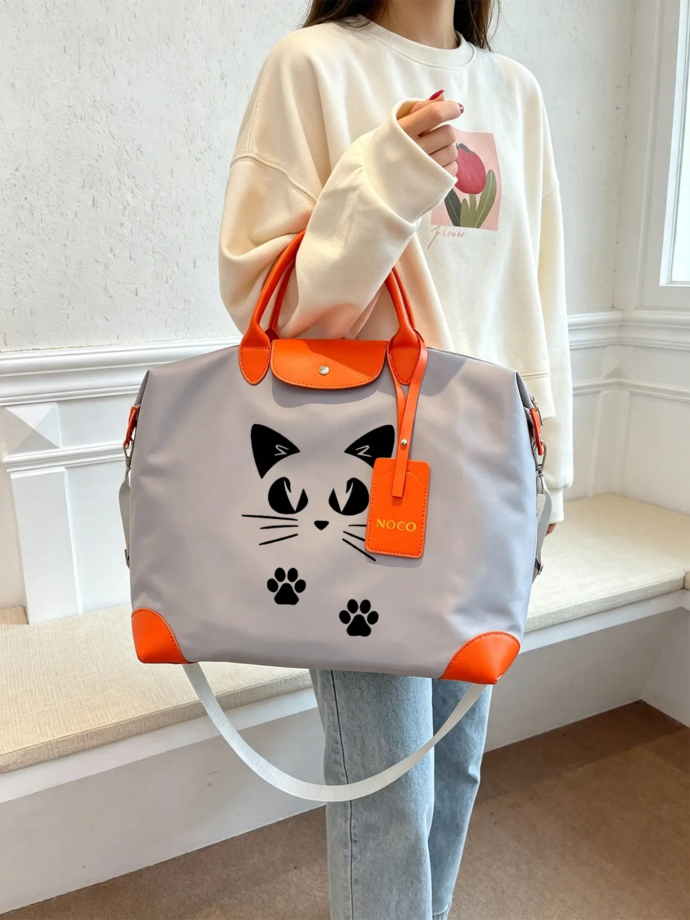 Cute Cat Pattern Handbag, Durable and Large-capacity Tote Bag, Can Be Carried By Hand or Worn Crossbody, Suitable for Work and Daily Commuting, and An Excellent Gift Choice