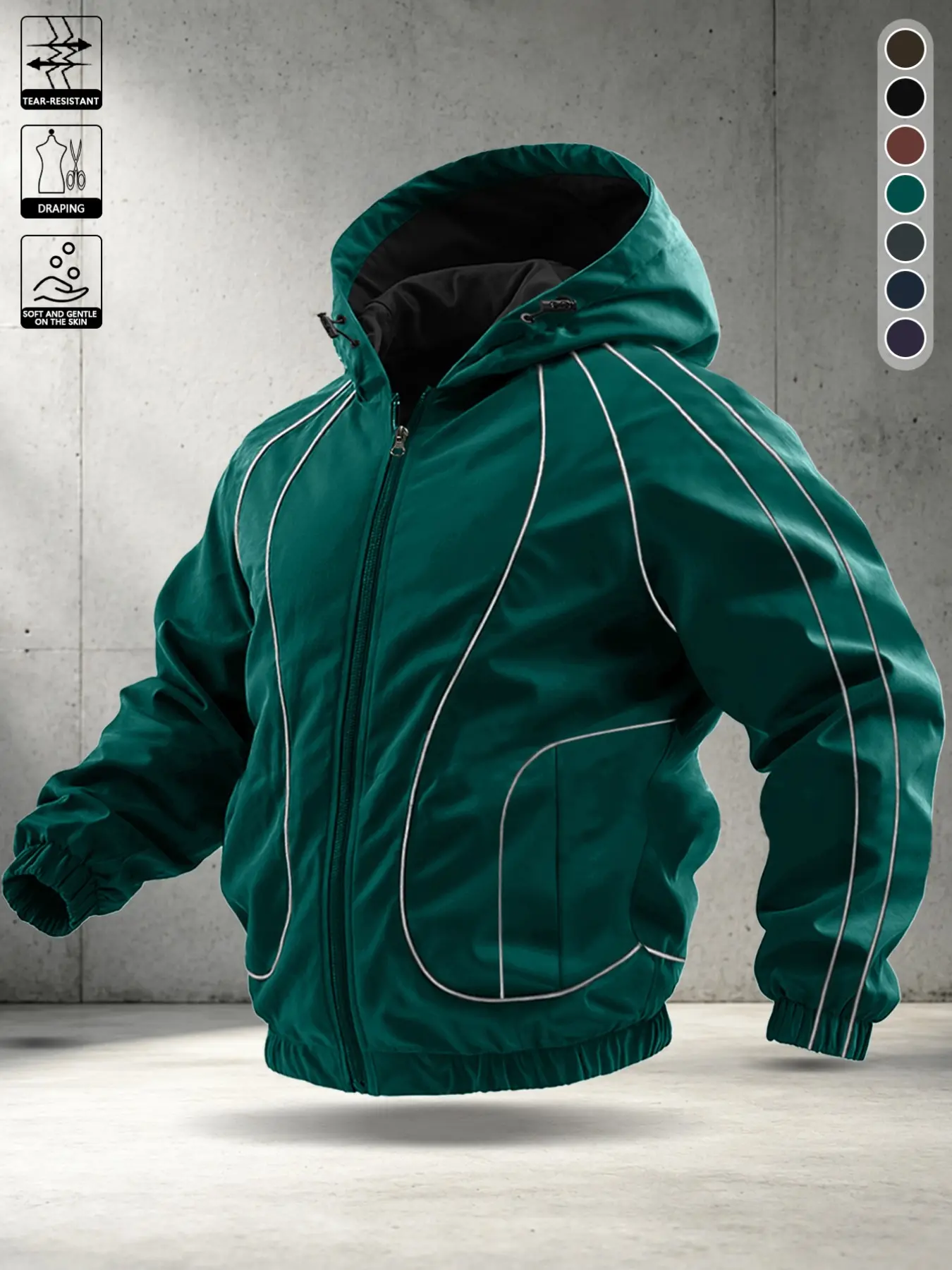 Men's Fall Winter Hooded Jacket, Adjustable Drawstring, Zip Closure, Long Sleeve, Loose Fit, Casual Streetwear, Office Wear, Urban Style