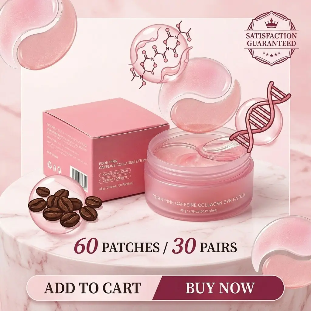 Pdrn Caffeine Collagen Eye Patch 60pcs, Reduce Under-Eye Puffiness, Dark Circles, Hydrating Eye Mask, Moisturizing Eye Masks, Single Item Balm