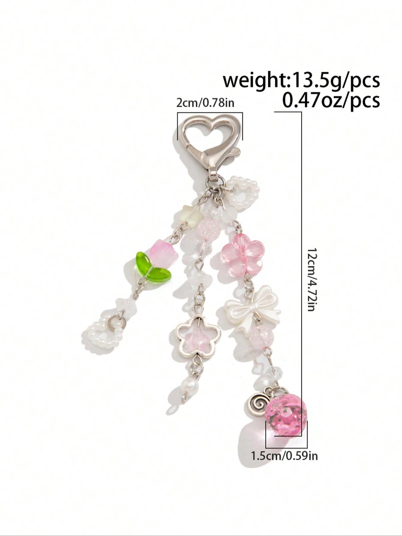Cute Flower & Strawberry & Bowknot Design Keychain, Fashionable Alloy Keychain for Women & Girls, Trendy All-match & Exquisite Keychain for Birthday Gift