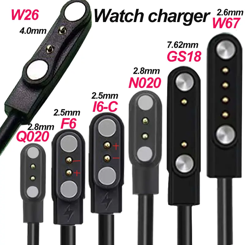 Universal Smart Watch Magnetic Charging Cable - 2-Pin/4-Pin Wearable Accessories with USB Magnetic Charge Compatibility for W67, N020, W26, Q020, F6, GS18, I6-C