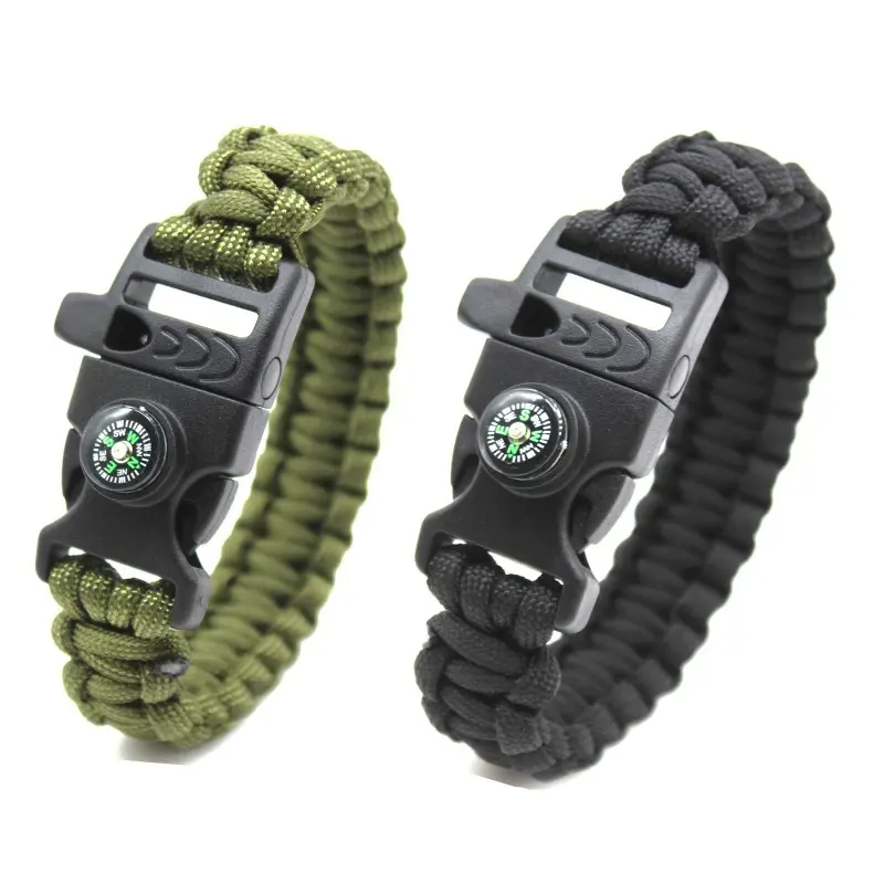 2pcs Woven Paracord Quick Release Buckle, Viral Outdoor Survival Accessory Built-in Whistle Compass Fire Starter, Rugged Multipurpose Bag Clip, Lightweight Emergency Tool, Practical Equipment for Travel Trekking Outdoor Exploration