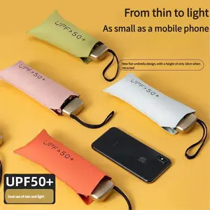 Ultra Light Small Mini Women Five Fold Umbrella Sun Proof Sun Proof Anti UV Sun Rain Dual Use Umbrella Thick Black Glue Pocket S