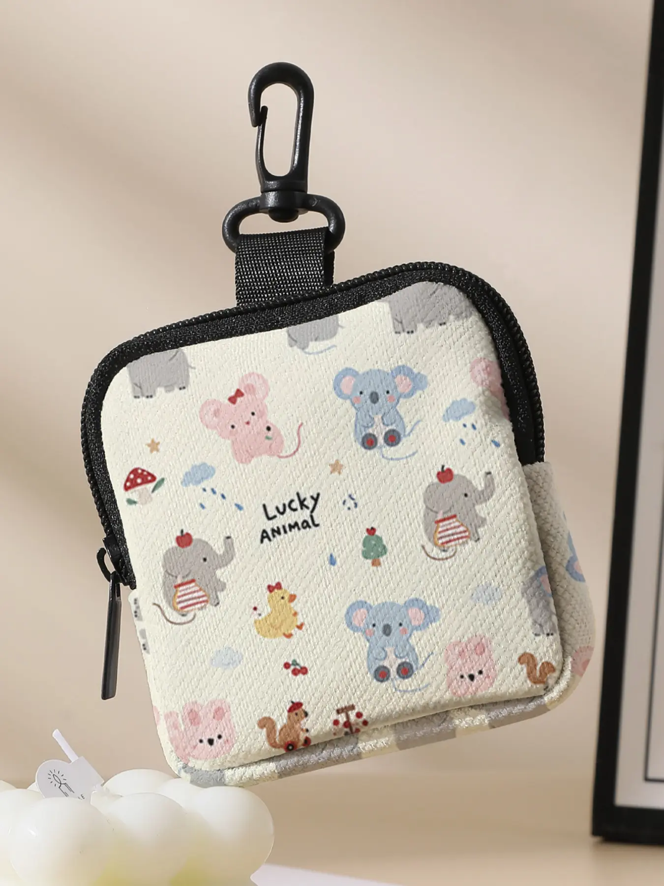 Cute Cartoon Elephant Koala Adorable Small Animals 2D Print, Polyester printed pouch, stores keys & cards, nice gift option