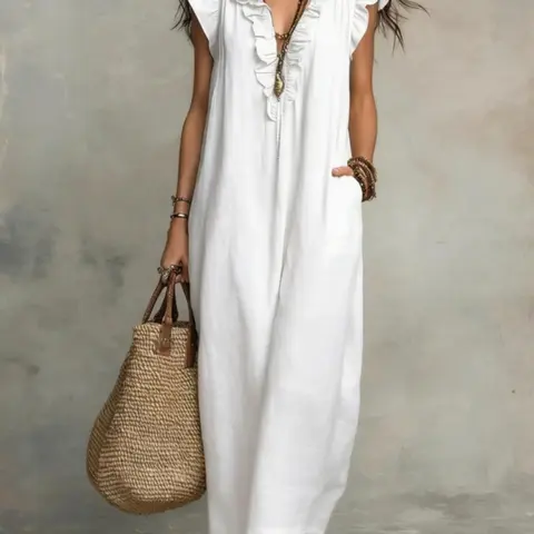New 2026 Spring Summer Loose Sleeveless Ruffled Chic Bohemian Dress for Women, Long Maxi Dress, Casual Wear, Perfect for Warm Weather, Casual Flowy