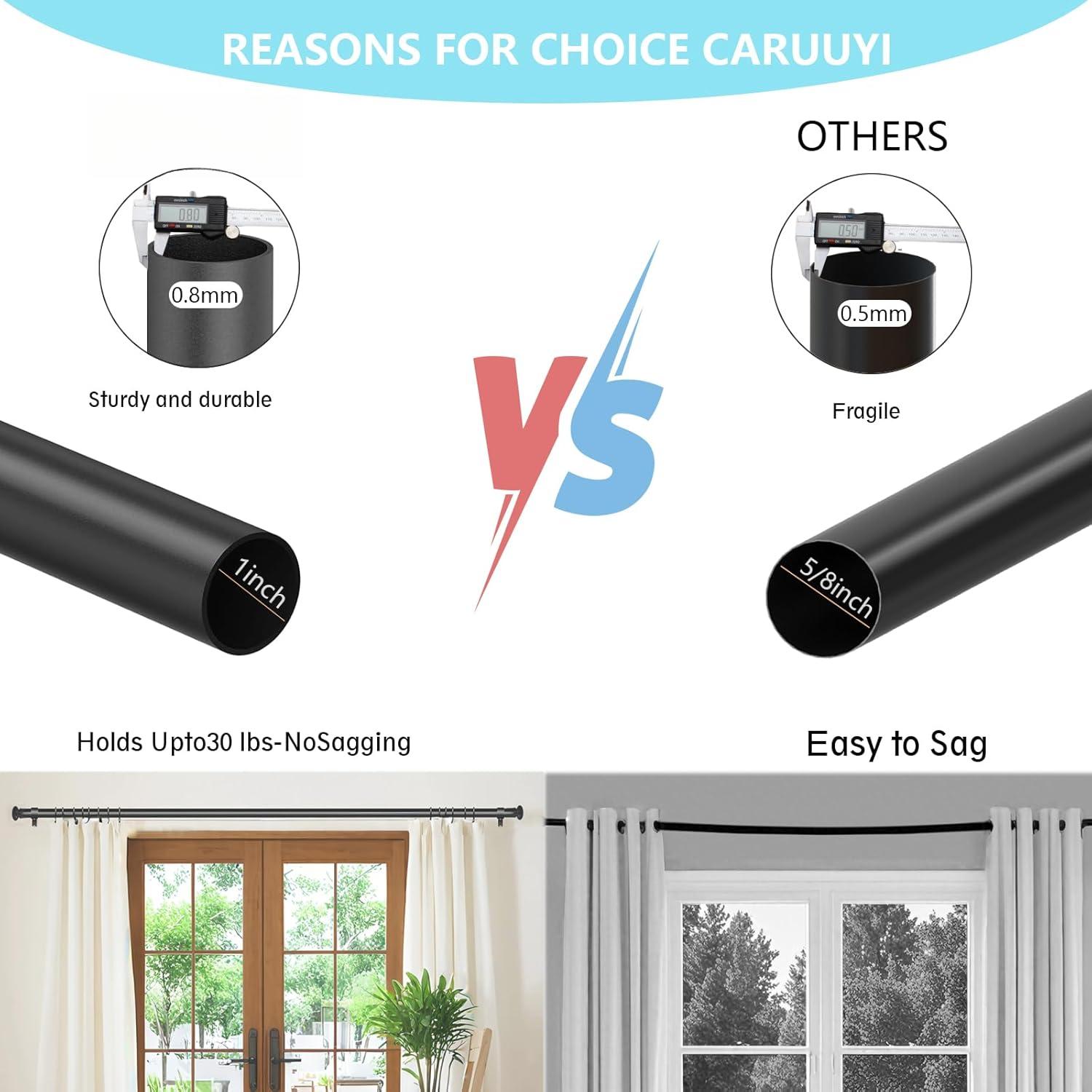 1 Inch Black Curtain Rod Set-33 to 82 Inch Long Heavy Duty Blackout Cutain Rod,Telescopic Adjustable Any Length,Easy Installation,Suitable for Bedroom,Kitchen or Living Room Windows Modern Decorative