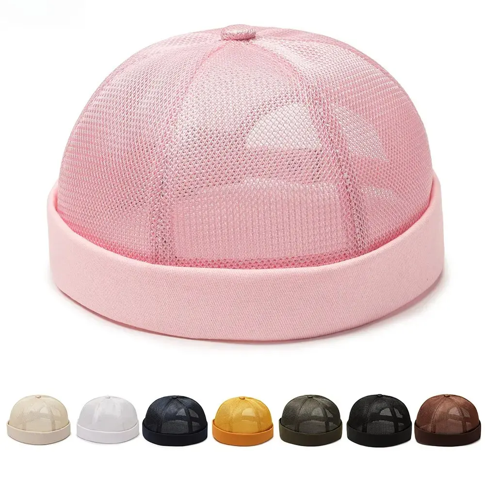 Brimless American Retro Watermelon Print Round Mesh Beanie, Breathable Lightweight Unisex Everyday Sports & Outdoor Hat for Male & Female Summer Essentials, Street