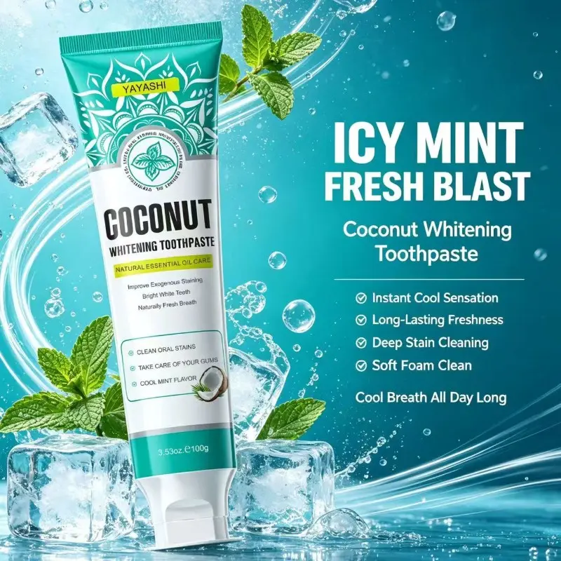 Yayashi Coconut Whitening Toothpaste, Dental Care Toothpastes, Mint Flavor, Gentle Stain Removal, Fresh Breath, Long-Lasting Fragrance, Gum Care, Oral Hygiene