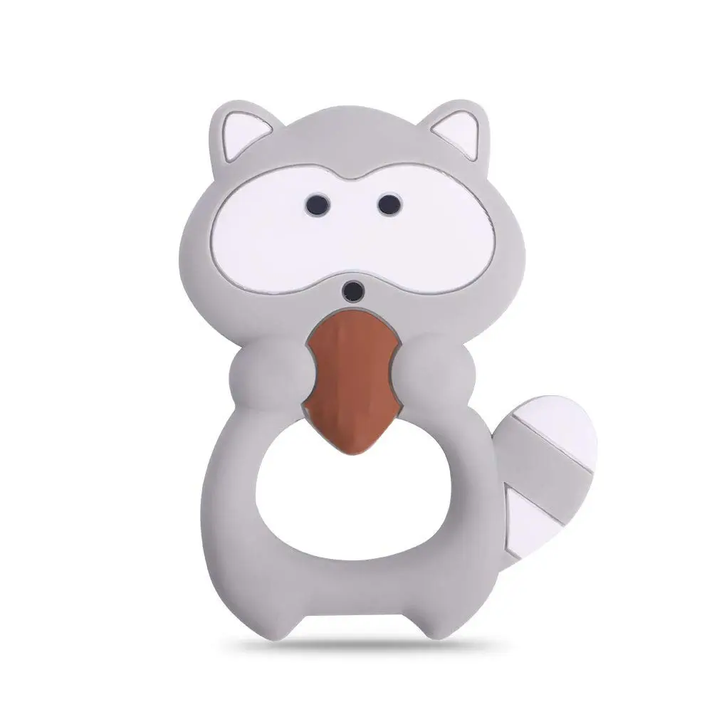 Baby Silicone Teether Sensory Chew Toy, BPA Free Food Grade Silicone, Freezer Safe Infant Teething Pain Relief, Best Shower Gift for Boys and Girls (Raccoon)(Gift)