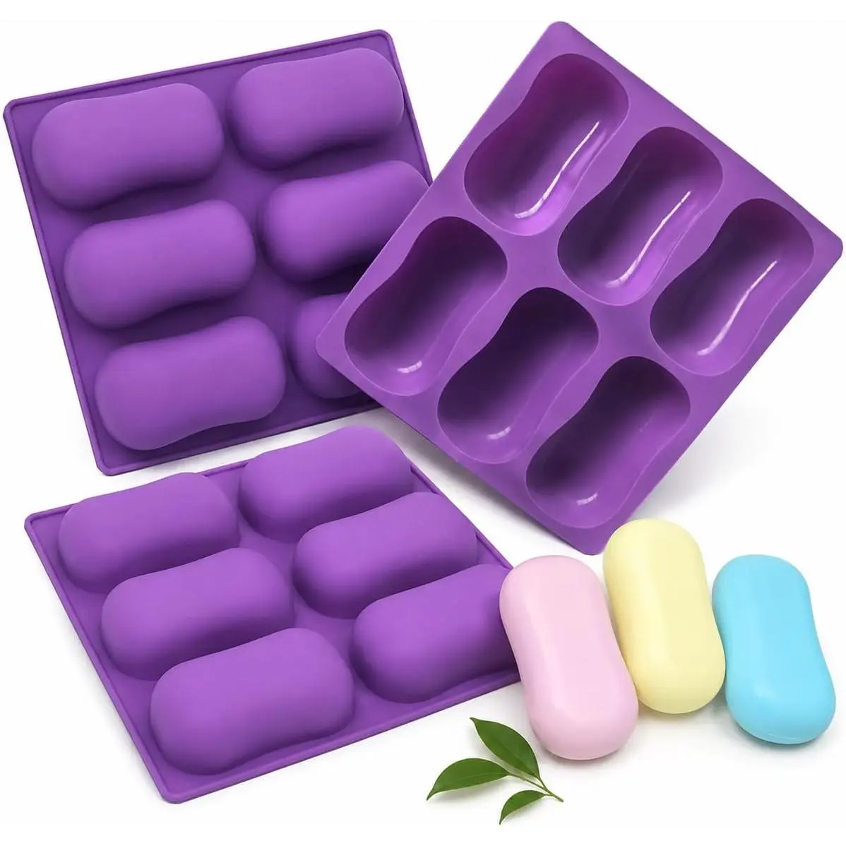 3-Pack 6-Cavity Oval  Mold – Flexible DIY Soap, , Wax &  Mold for  Crafts –  Non-Stick & Heat Resistant