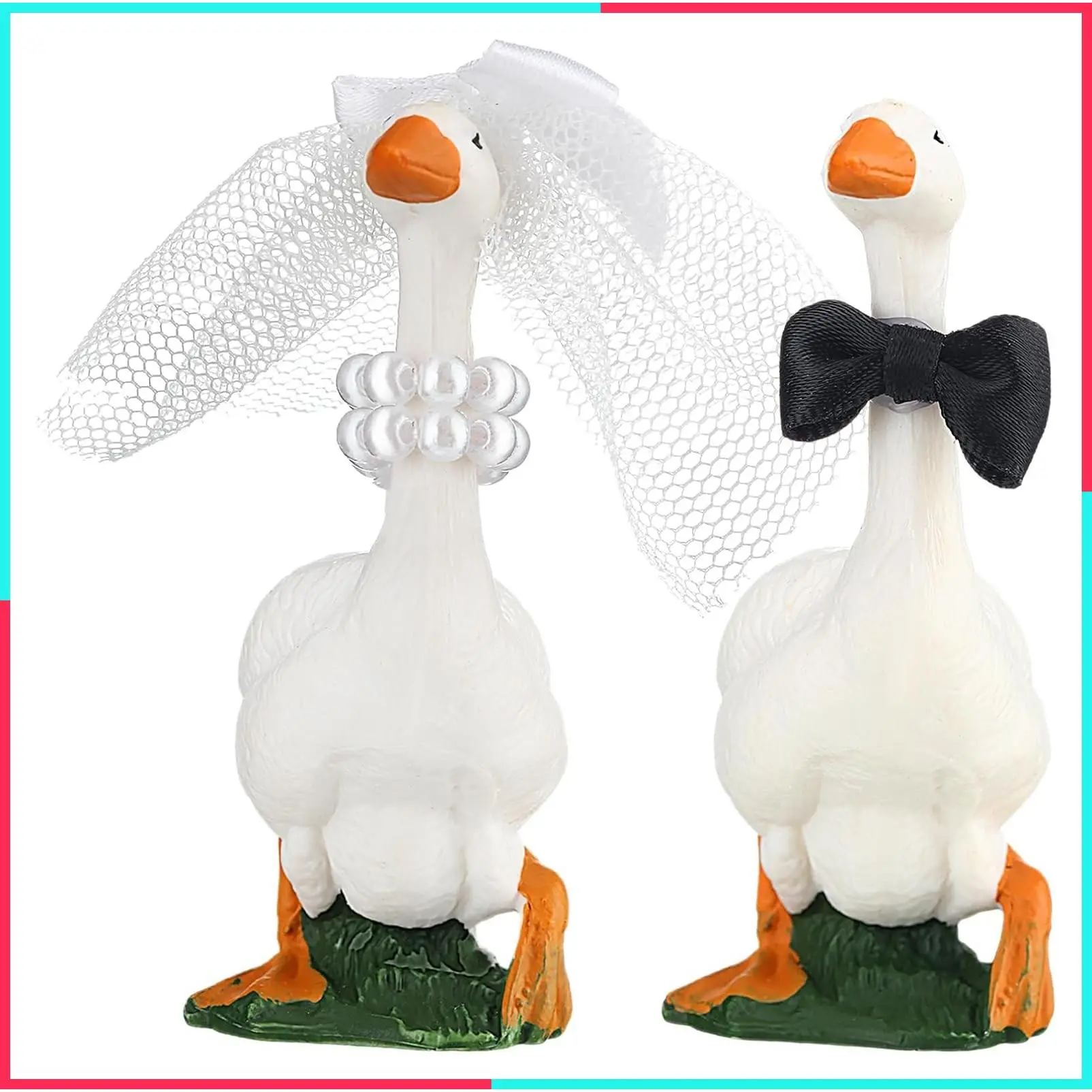 Handmade Goose Couple Wedding Cake Topper Animal Figurines