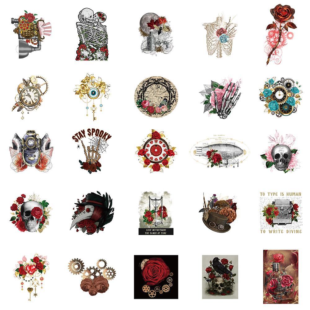 Creative Skull & Rose & Ghost Pattern Decal Sticker, 50pcs Waterproof Self Adhesive Decor Paper, Decor Sticker for Gift Greeting Card Water Bottle Laptop Phone