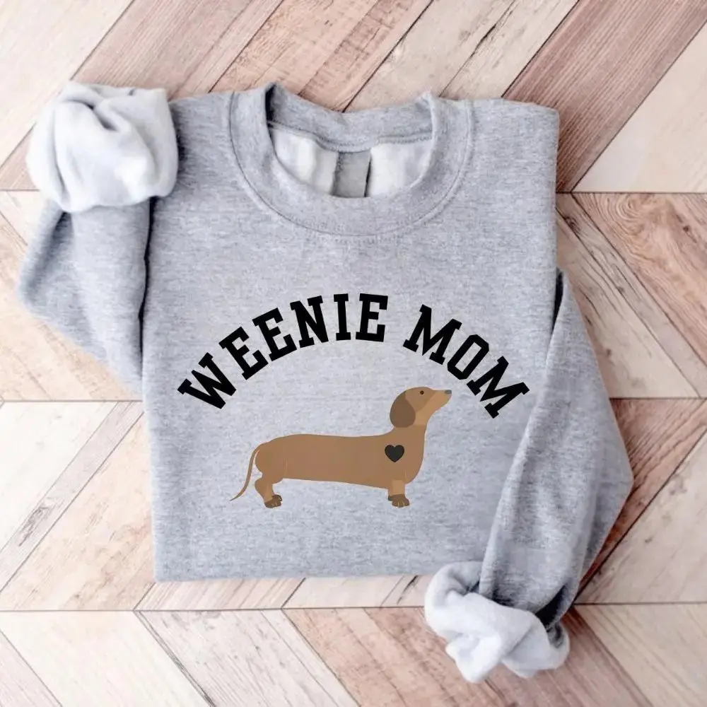 Dachshund Sweatshirt, Funny Wiener Dog Mom Crewneck, Cute Weenie Lover Pullove, Round Neck, Casual, Long Sleeve, Tops, Pullover, Lady, Party, Minimalist, Sweet, Long Sleeves, Basics, Pullover Top, Funny Slogan, Cute Preppy, Hoodie, Soft Cotton, Crew Neck,