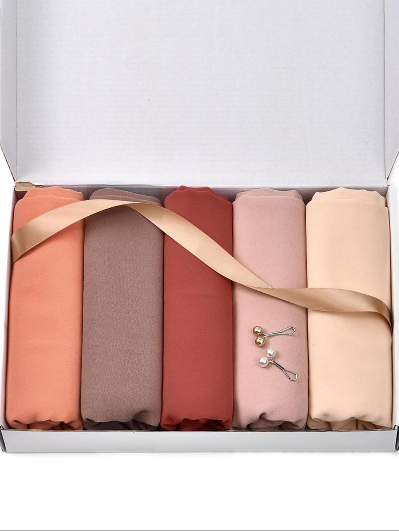 Women's Solid Color Chiffon Khimar Set, Casual Breathable Modest Hijab Set with Hair Clips, Fashion Accessories for Daily Wear