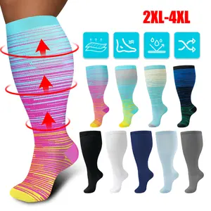 Compression Socks for Plus Size Women & Men, Knee-High Wide Calf Sports Socks with Graduated Support for Circulation & Muscle Recovery (2XL-4XL)