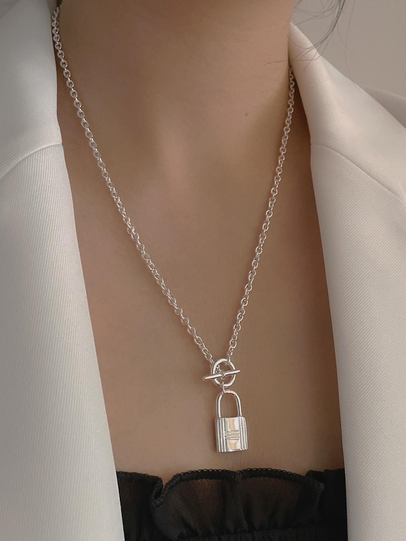 925 Sterling Silver Creative Lock Pendant Necklace, Fashion OT Buckle Necklace for Party Clothing Decor, Trendy All-match & Exquisite Jewelry for Birthday Gift, Stylish Necklace, Accessories for Women, Decoration Necklace