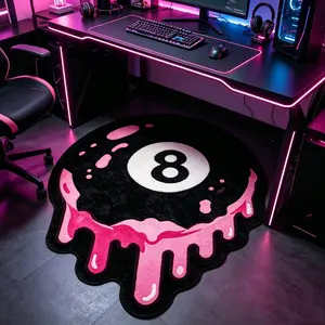1 Piece Dripping Pink 8 Ball Round Irregular Carpet Rug, Black Billiard Ball With Melting Paint Design, Ultra-Soft Non-slip Machine Washable Floor Carpet Rug, Ideal For Bedroom & Punk Street Style Home Decor