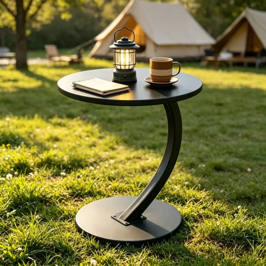 2-Tier C-Shaped Faux Marble Side Table with Sturdy Metal Frame - Weather-Resistant Outdoor End Table for Garden, Balcony, Two-Tier