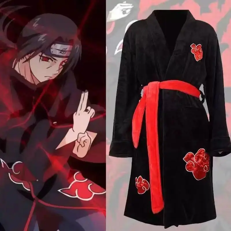 Anime Uchiha Itachi Generation 4 Fire Shadows Robe Uzumaki Akatsuki Flannel Thickened Bathrobe Winter Thermal Nightgown Pajama