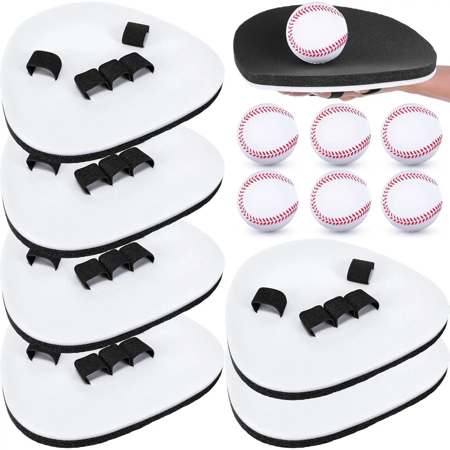 6/12 Set Baseball Pancake Glove for , Baseball Softball Fielding Gloves with 9 Inch  Practice Balls, Quick Hands Batting Infield  Practice Two Hands Youth Adult