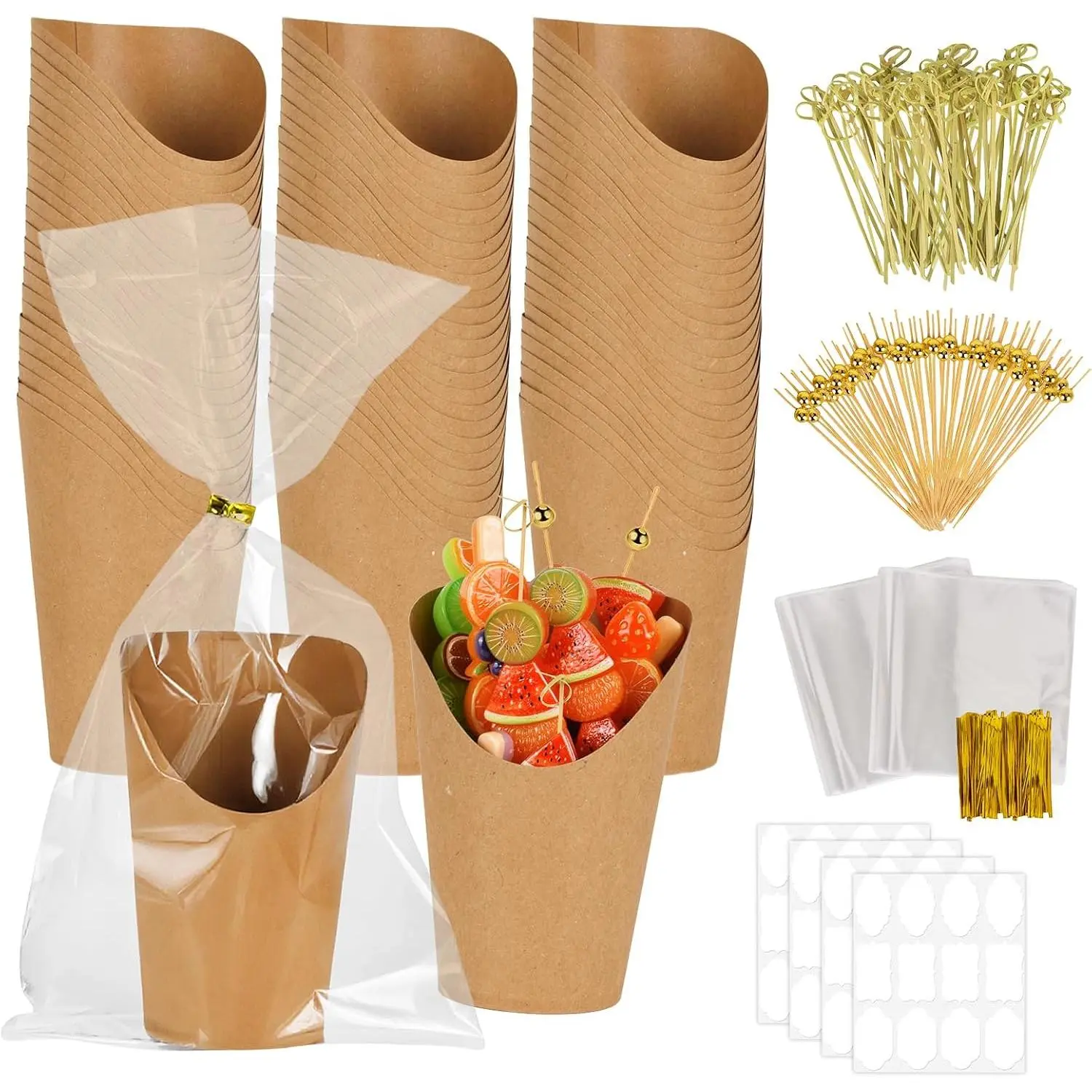 100pcsCharcuterie Cups With Sticks, 12oz, Charcuterie Cups, +200  Selections+120 Labels+100 Bags, Mini Paper  Fry Holder, Paper Cones For , Roast Meat Appetizer Cups For Parties