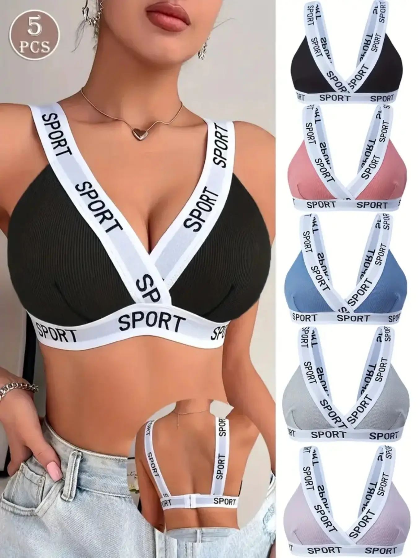 Women's Thin Casual Bras, Breathable Knit Fabric, Comfort Design, Letter Pattern, Wireless No Padding, Daily Wear, Full Coverage