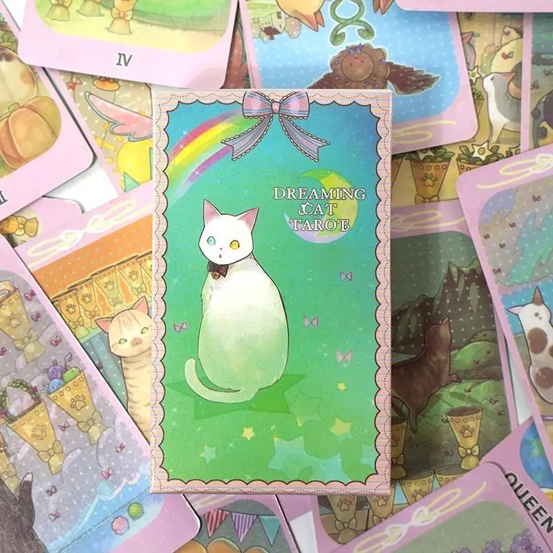 Dreaming Cat Tarot Card Game, 78 Portable Fortune-Telling Cards, Brain-Teasing Multiplayer Game, Easter, Christmas, Halloween Gift