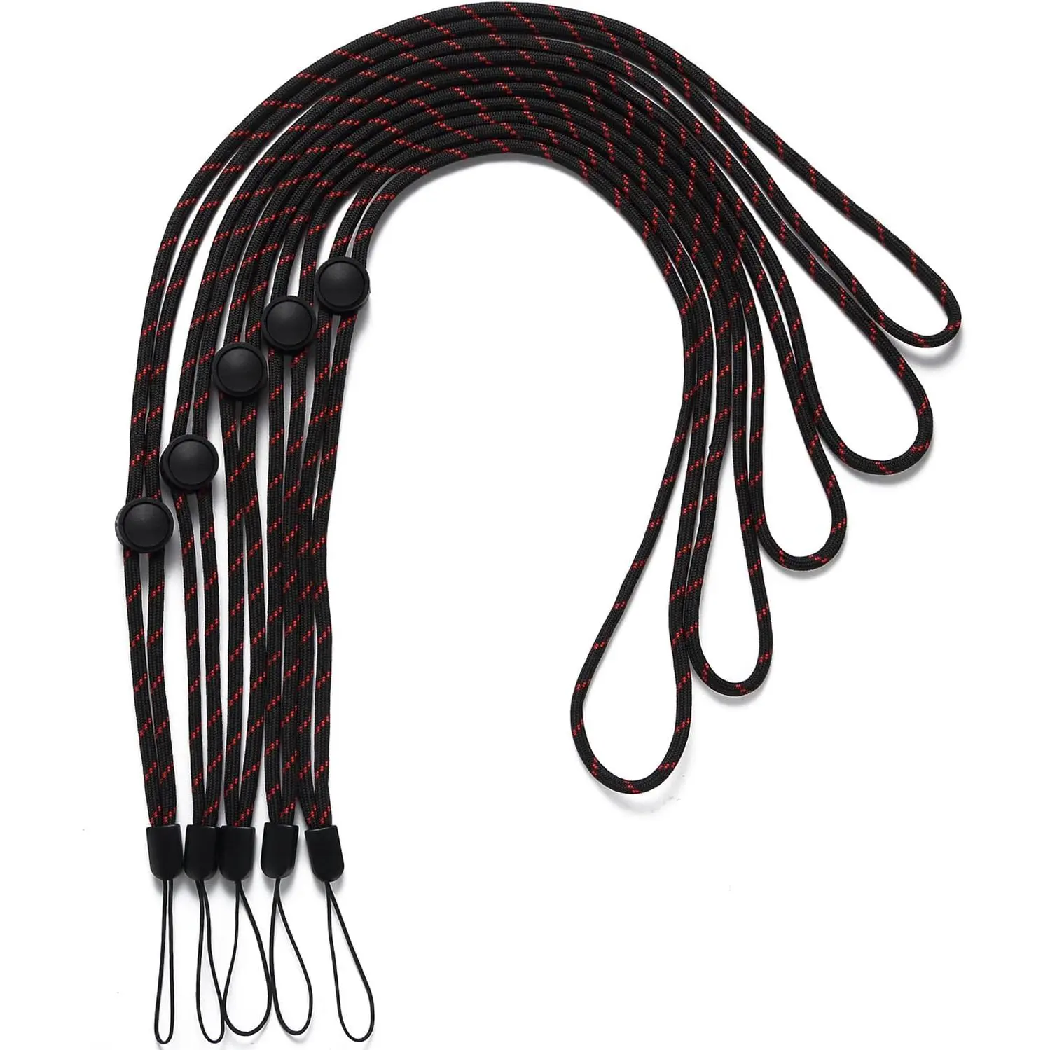 5-Pack Nylon Lightweight Adjustable Woven Circular Lanyards (23 in, Detachable) - Black with Red Accents, Office ID Badge Holders for Events, Pen Holder, USB Flash Drive, Whistle, Cell Phone, Player Carriers (Computers & Office Supplies)