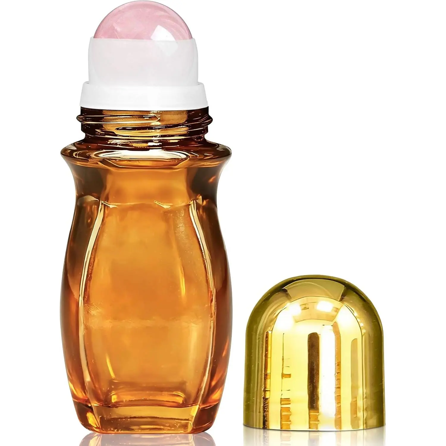 Rose Quartz Roller Bottles for Essential Oils, 50ml Refillable   Glass Roll  Bottles with   Roller Balls, Leak-Proof Travel Perfume Bottle with  Caps