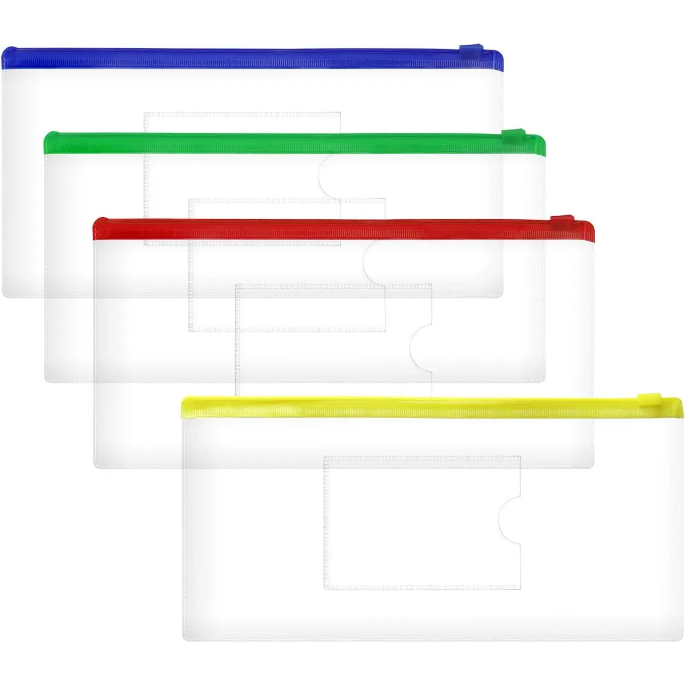 4 count Clear Plastic Envelopes File Folders with Pockets PVC Pencil Case Pouch Zipper Storage Bags for Documents  Puzzles Travel Organizing Art Craft School Office Supplies, 9.4 x 4.7inch