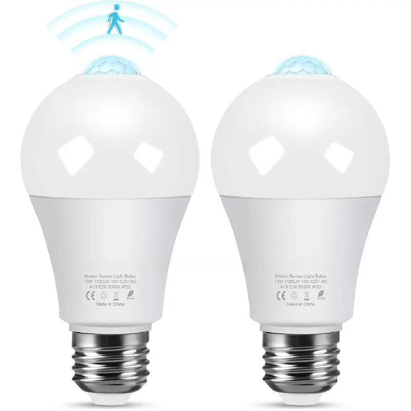 Motion Sensor Light Bulbs, 13W (100Watt Equivalent), Motion Activated Dusk to Dawn Security LED Bulb, 5000K Daylight, Energy-Efficient, for Indoor and Outdoor Lighting, Porch, Stairs, Hallway 2Pack