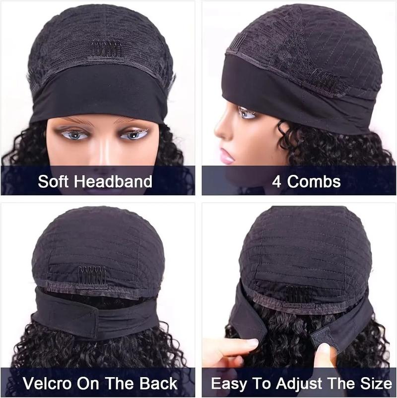 Bling Hair Headband Wig Kinky Curly Human Hair Wigs Brazilian Remy HUman Hair Wigs Curly 12-24 Inch Non Lace For Women 180% Density TikTokShopBlackFriday