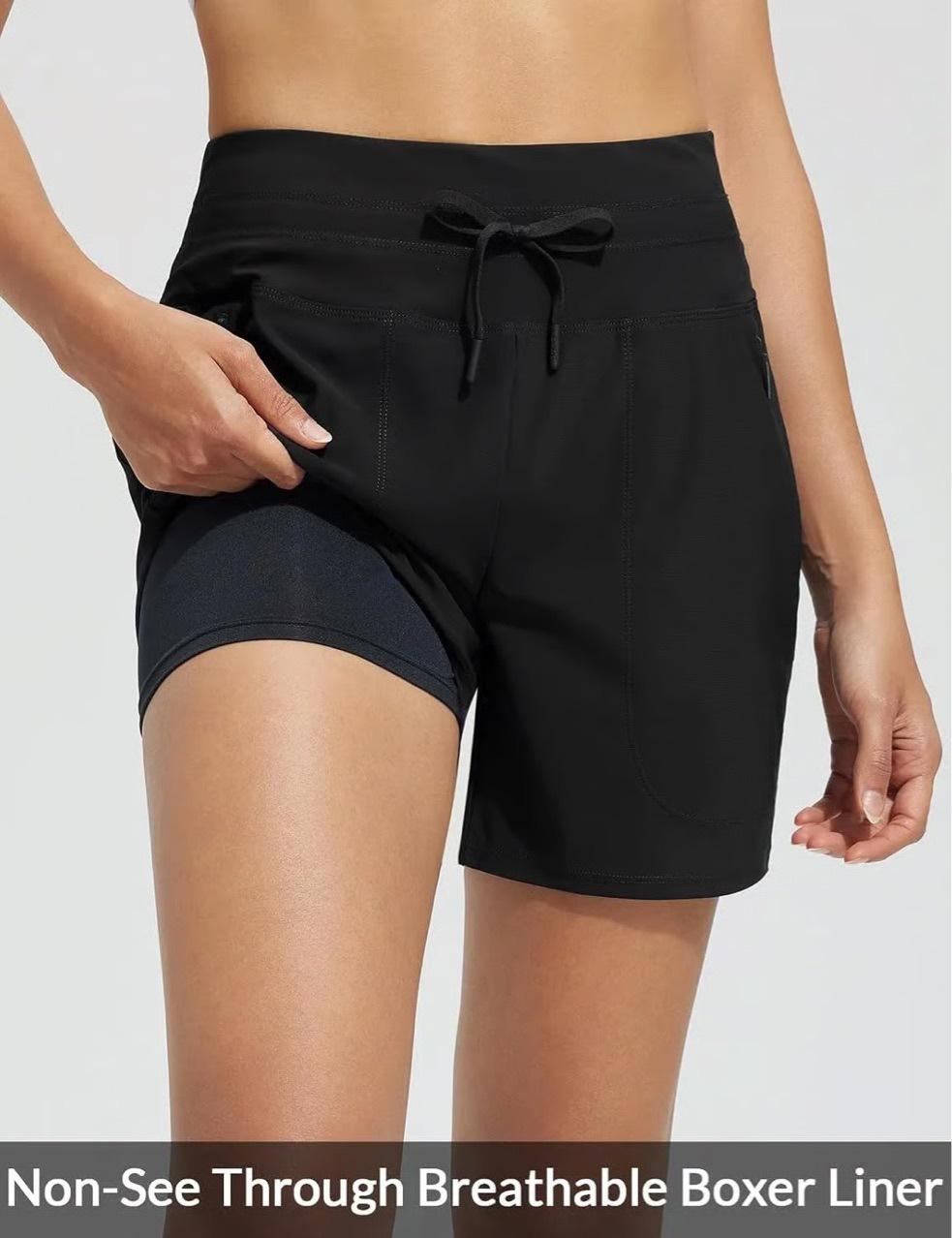 Women's High Waisted 5" Swim Board Shorts - Quick Dry UPF 50+ Bathing Suit Bottoms with Pockets & Liner for Beach & Water Sports